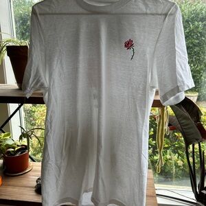Adidas White Men's T‑Shirt with Red Rose